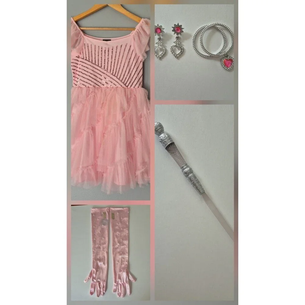 Universal Studios Wicked Glinda 6 PC Deluxe Costume Set Girls 10/12 Dress Gloves